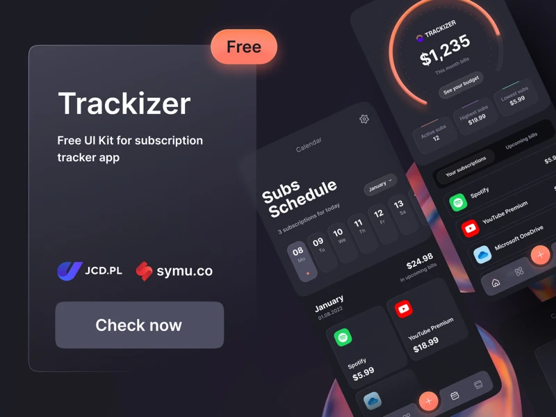 Trackizer - Free App UI Kit for Figma freebie preview