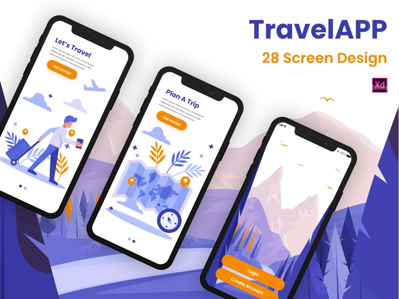 Travel App for Adobe XD freebie preview