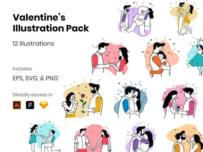 Valentine Illustrations Pack freebie preview